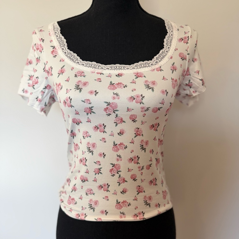Floral Lace Trim Women's Top